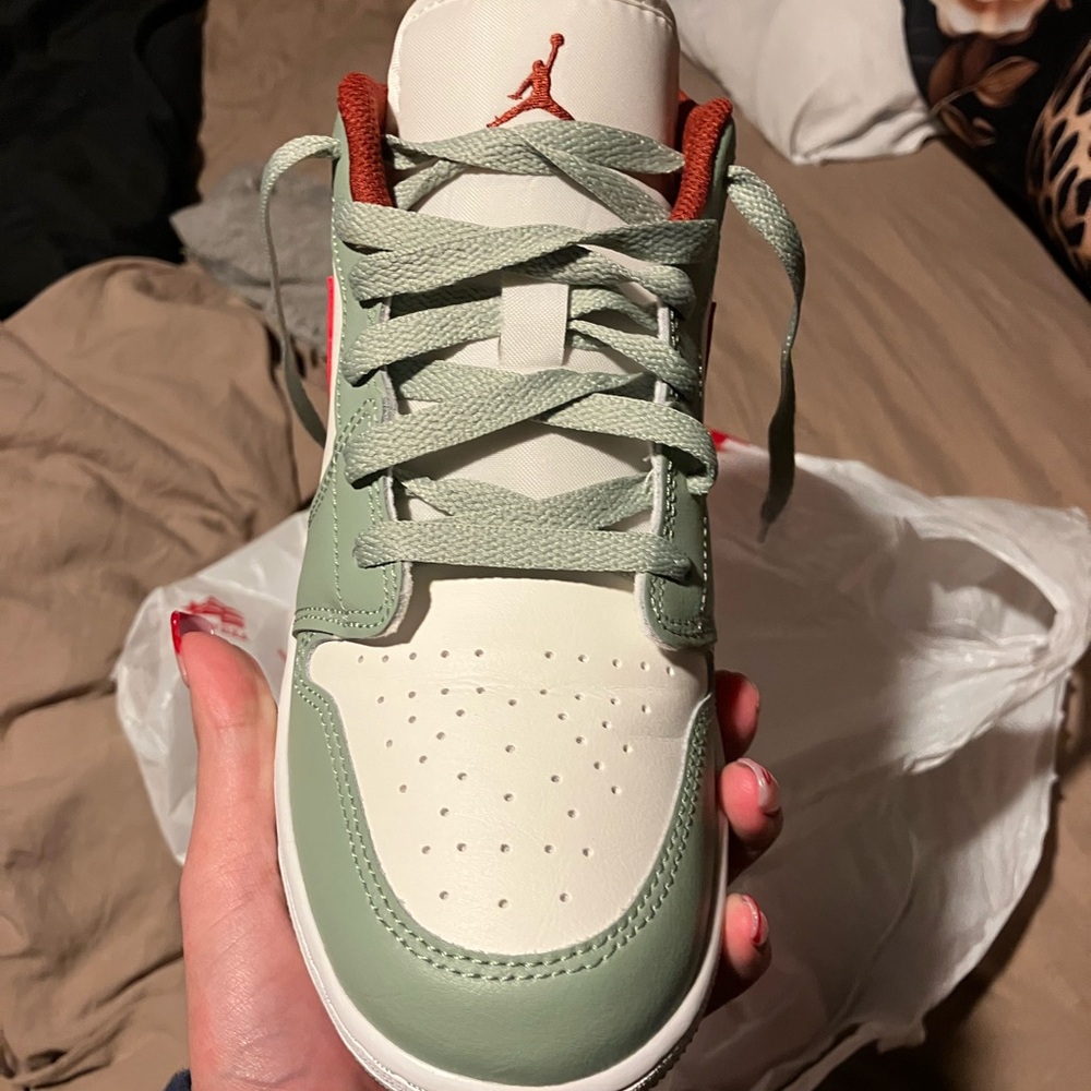 Nike Air Jordan Low Top in Cream, Sage & Red